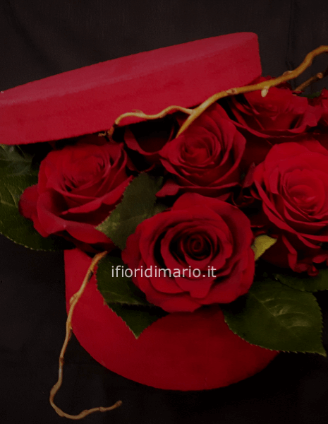 scatola velluto con rose rosse